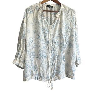 D‎ David Floral Print Blouse Top Womens Blue White 3/4 Sleeve